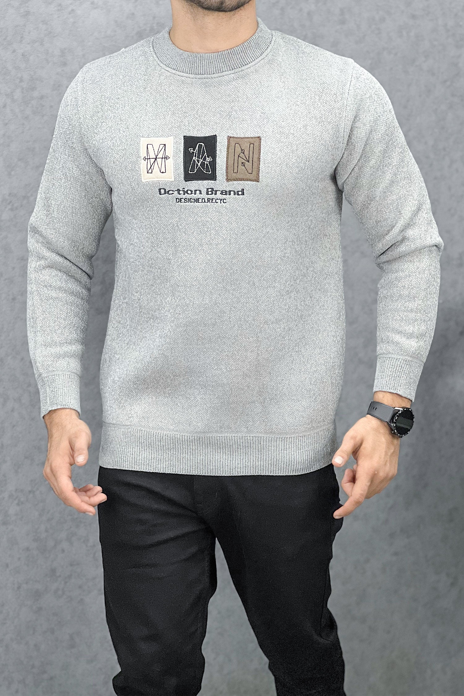 Embriodered Slogan Round Neck Imported Men's Sweatshirt