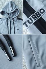 Turbo Hood Style Panel Men Zipper Tracksuit In Slate Grey