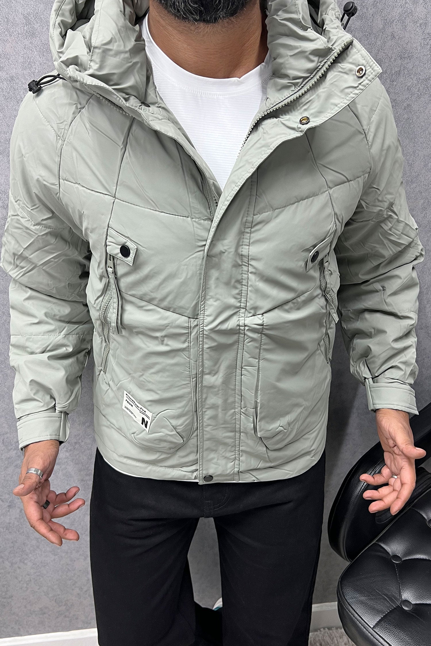 Belt Cliped Zipper Pocket Padded Imported Puffer Jacket