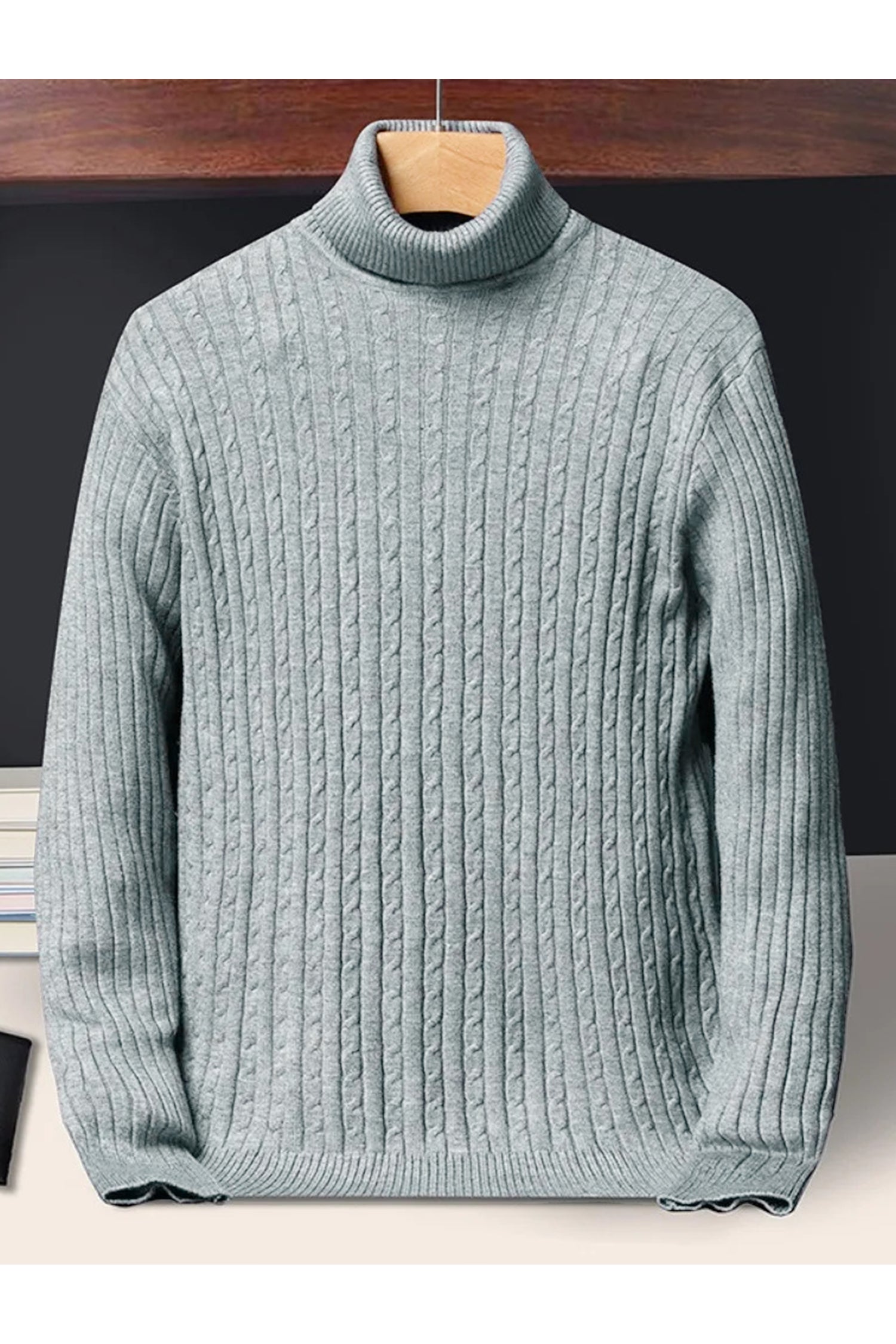 Textured Pattern Turtleneck Cashmere High Neck