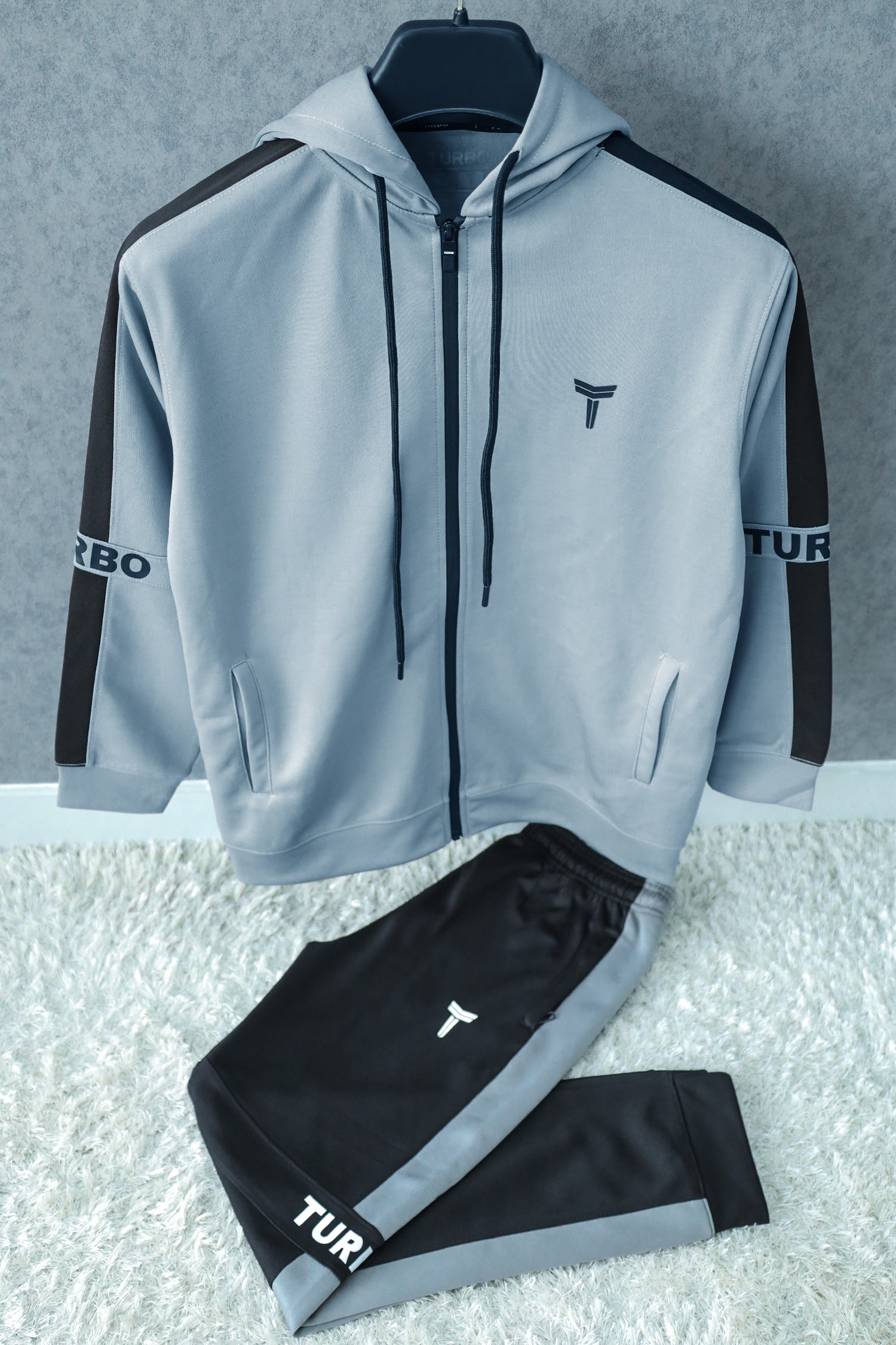 Turbo Hood Style Panel Men Zipper Tracksuit