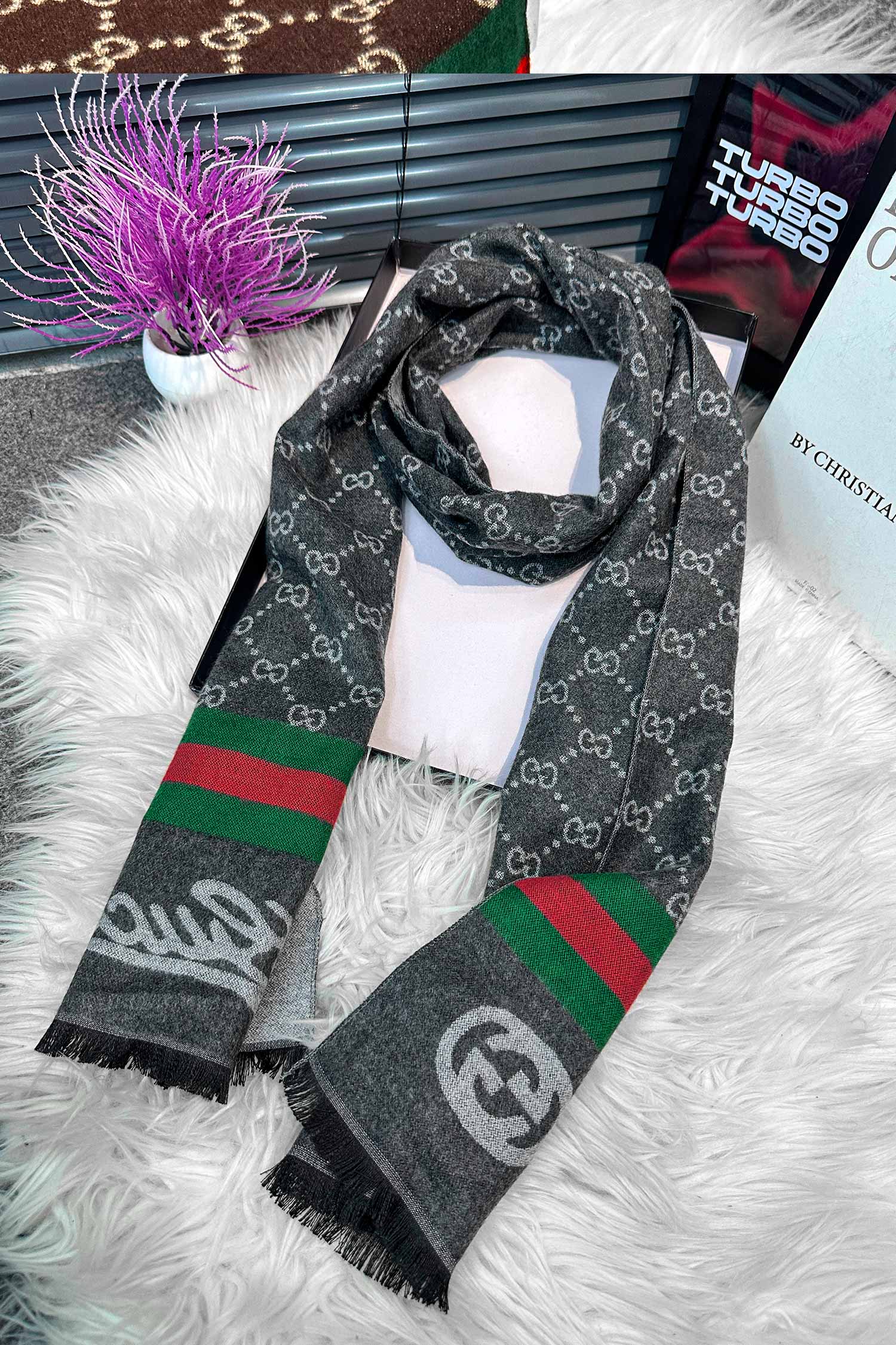 Gci Monogram Pattern Imported Men's Wool Muffler