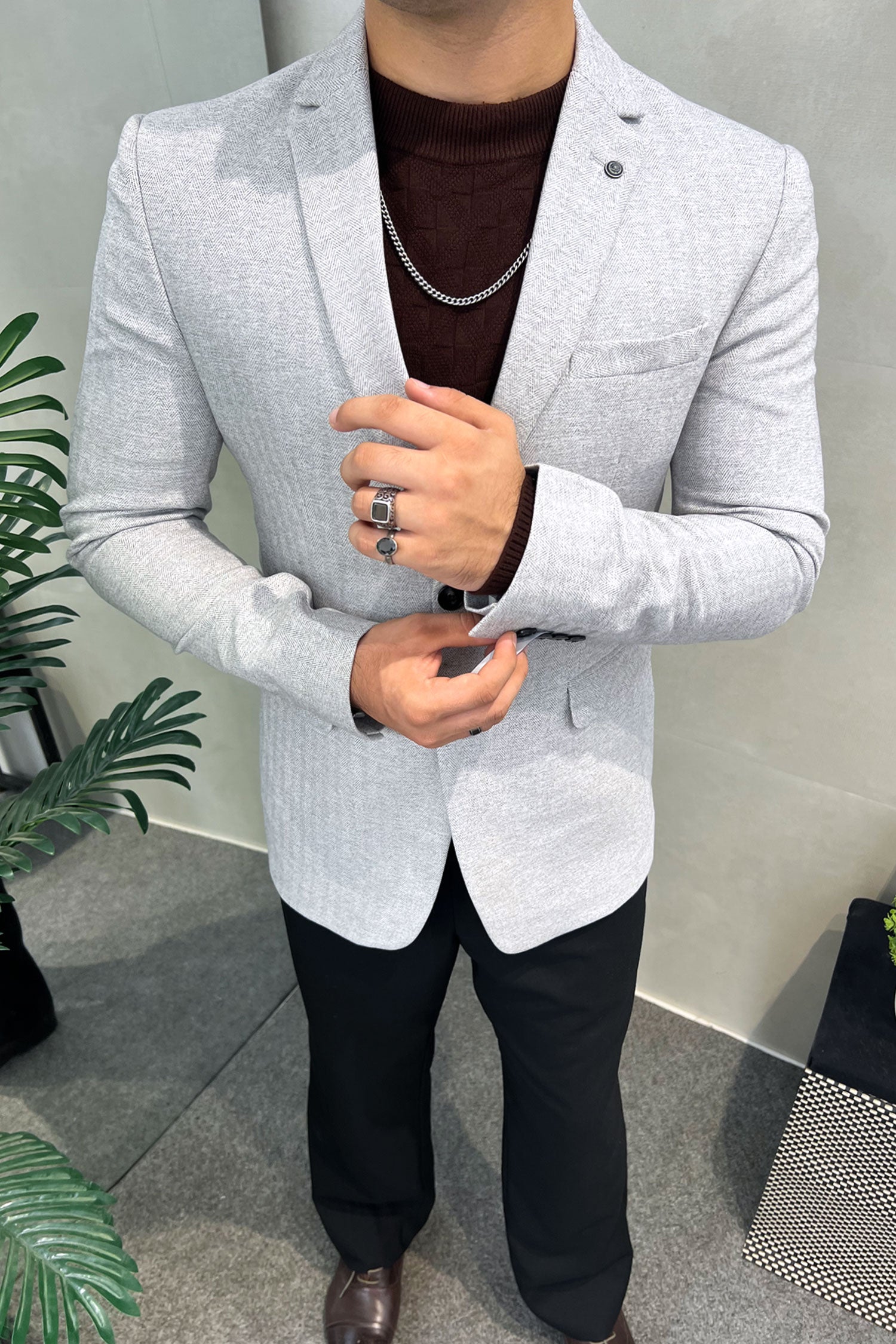 Turbo Zero Lining Structured Imported Men Blazer In Slate Grey