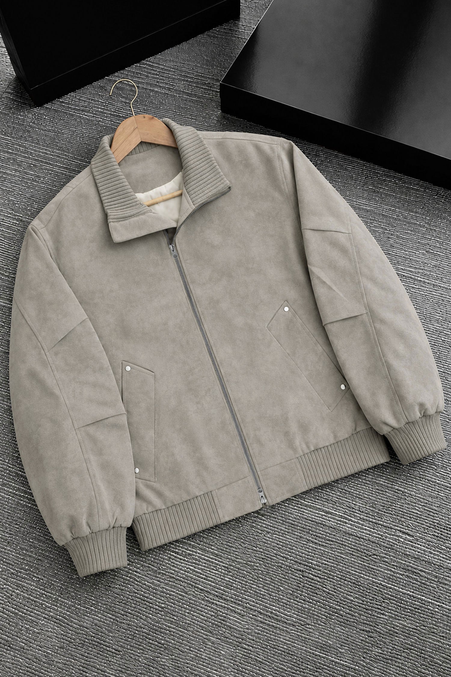 Men's Affordable Sweat Suede Leather Jacket In Silver Grey