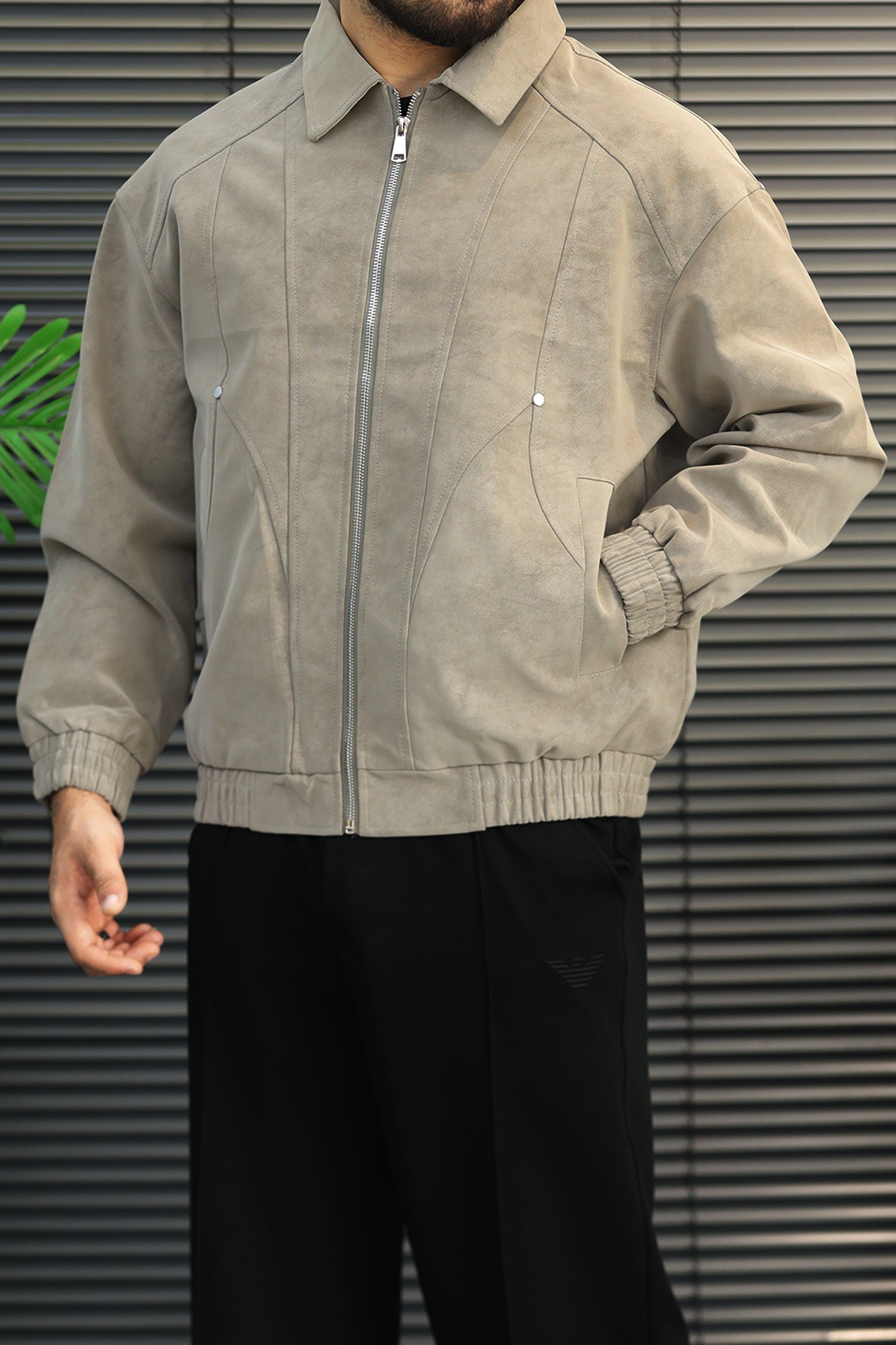 Men's Relaxed Fit Suede Leather Jacket In Silver Grey
