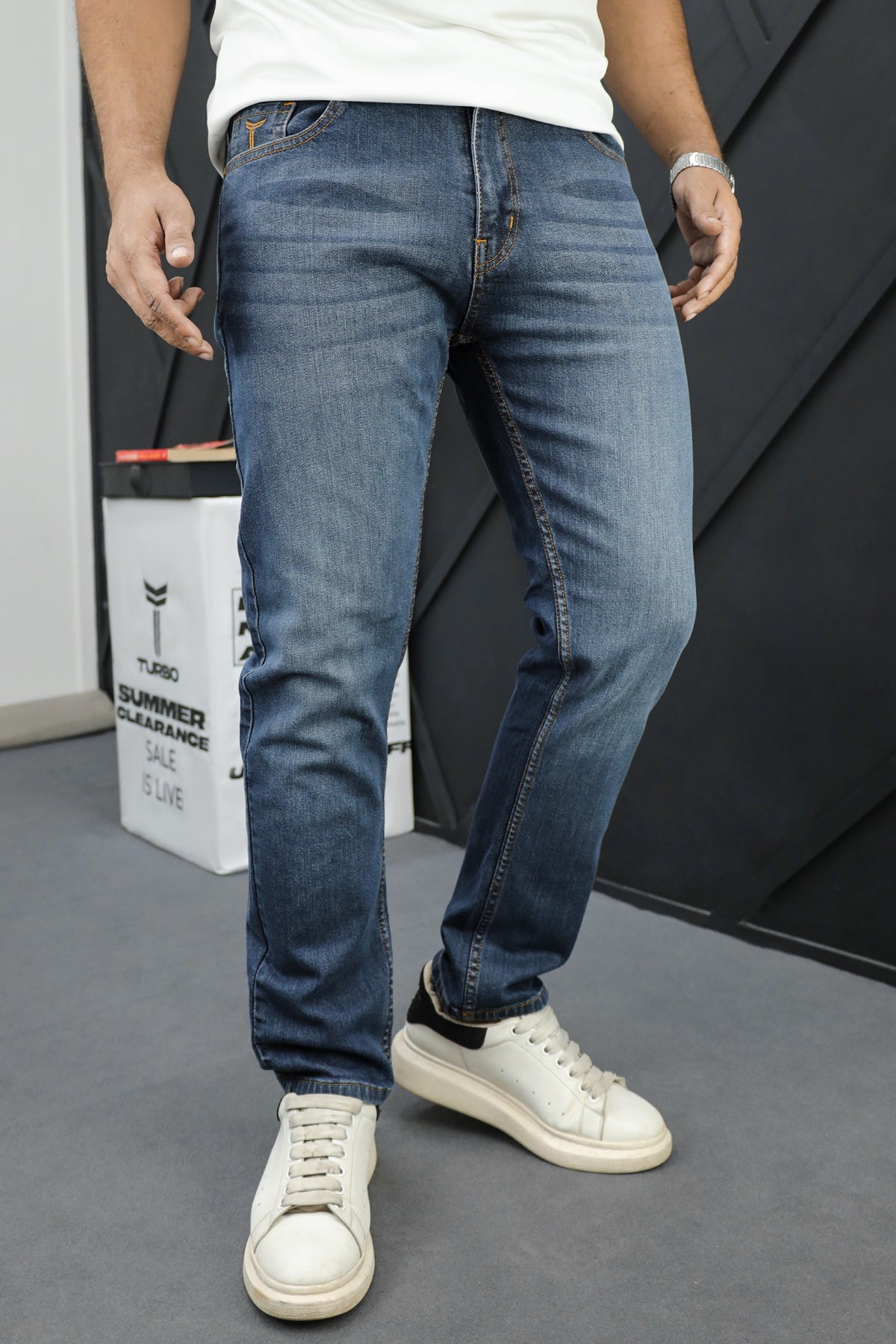 Slim Fit Light Faded Turbo Jeans In Slate Blue