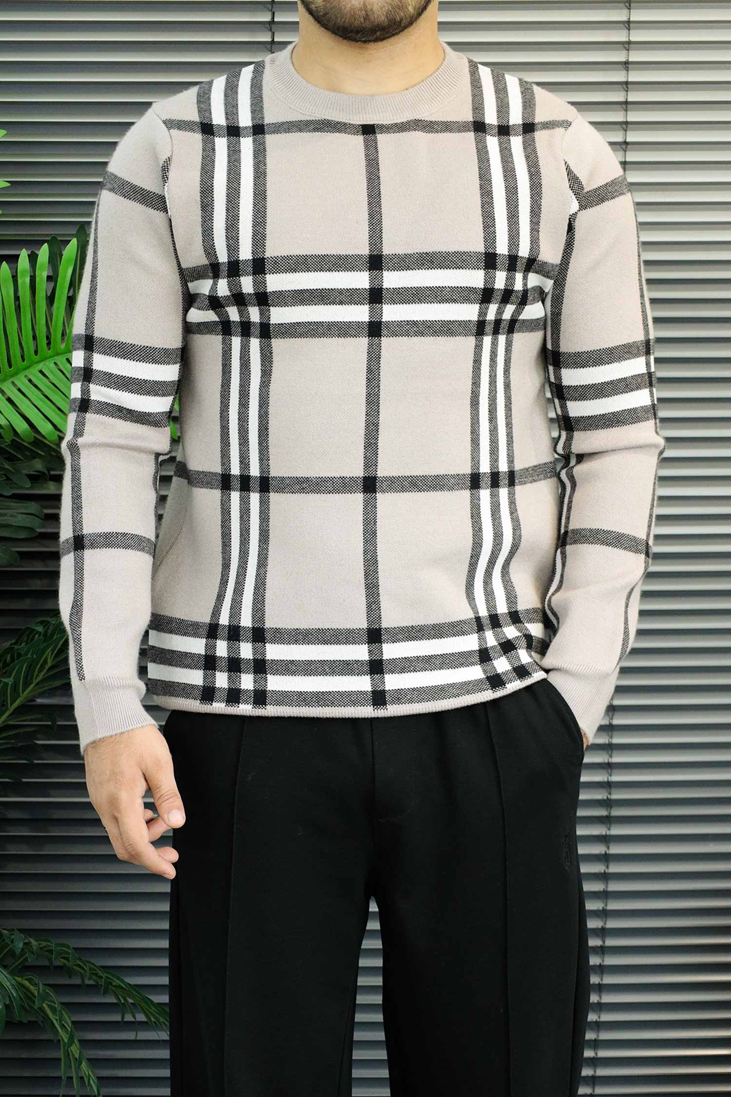 Turbo Preppy Plaid Imported Round Neck Men's Sweater