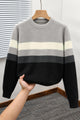 Bold Multi-Panel Colorblock Imported Round Neck Rabbit Wool Men's Sweater