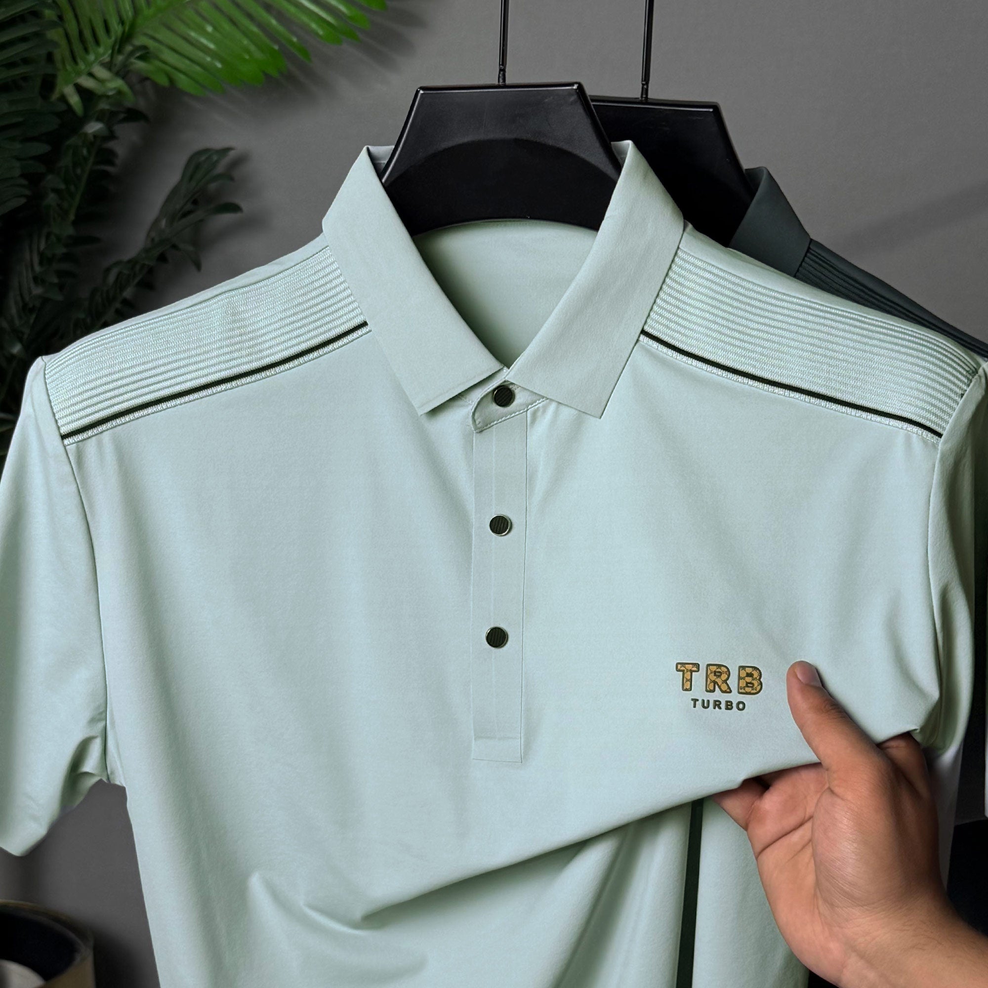 Turbo Ribbed Shoulder Style Men's Polo T-Shirt In Stone