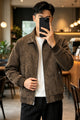 Men's Classic Stand Suede Leather Jacket In Coffee
