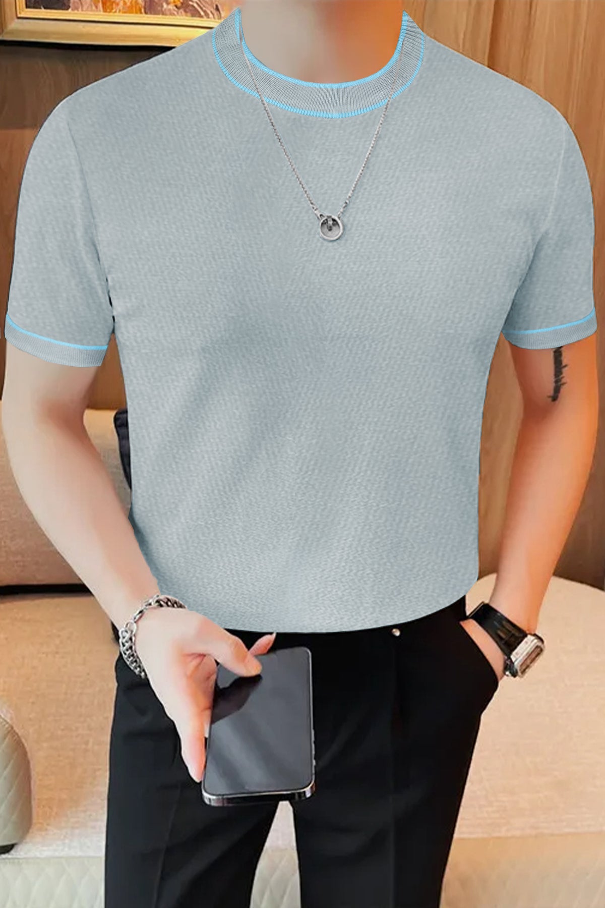 Plain Design Jumper T-Shirt In Slate Grey