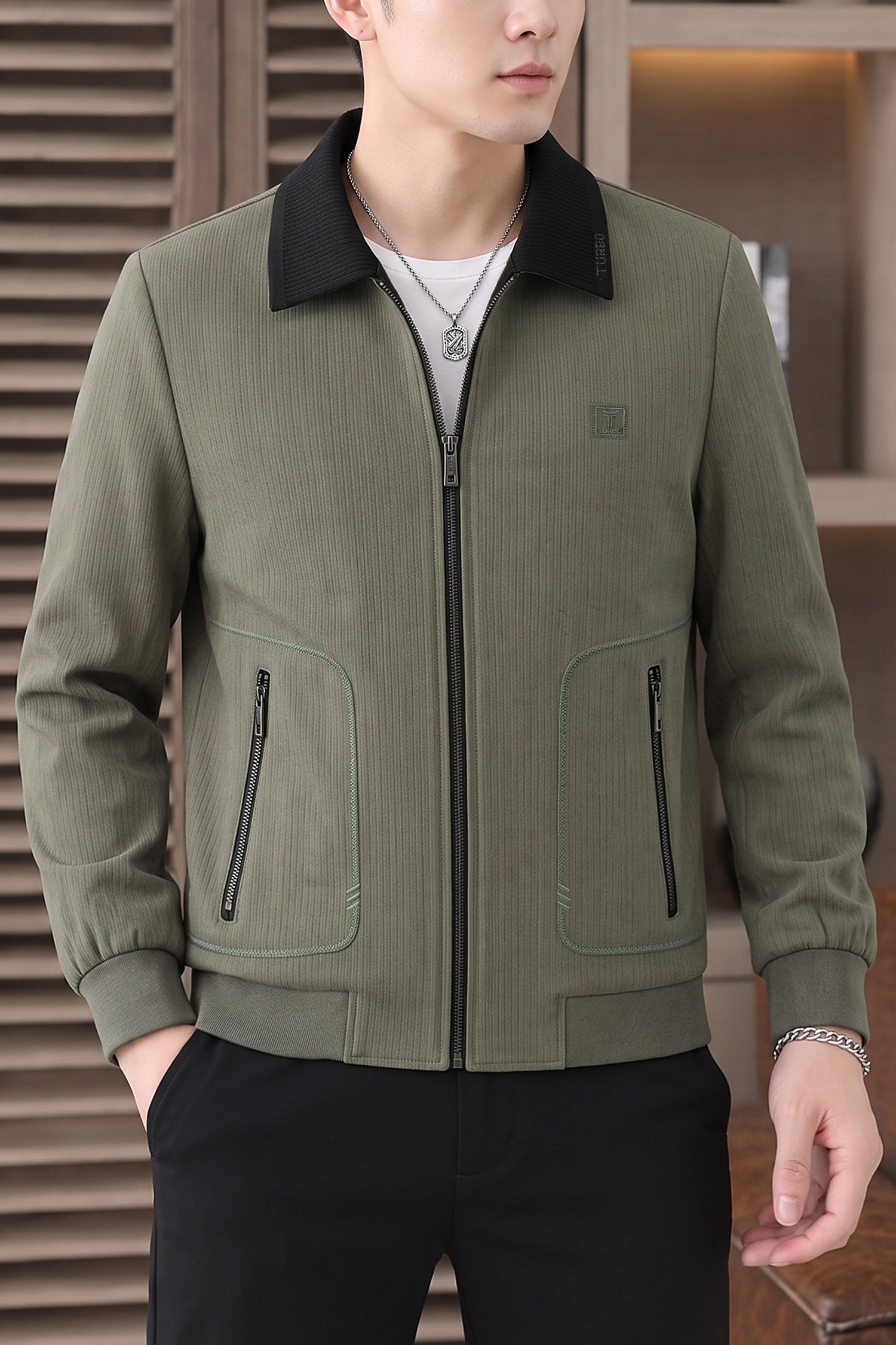 Turbo Textured Stripe Design Imp Men's Wool Jacket In Tan