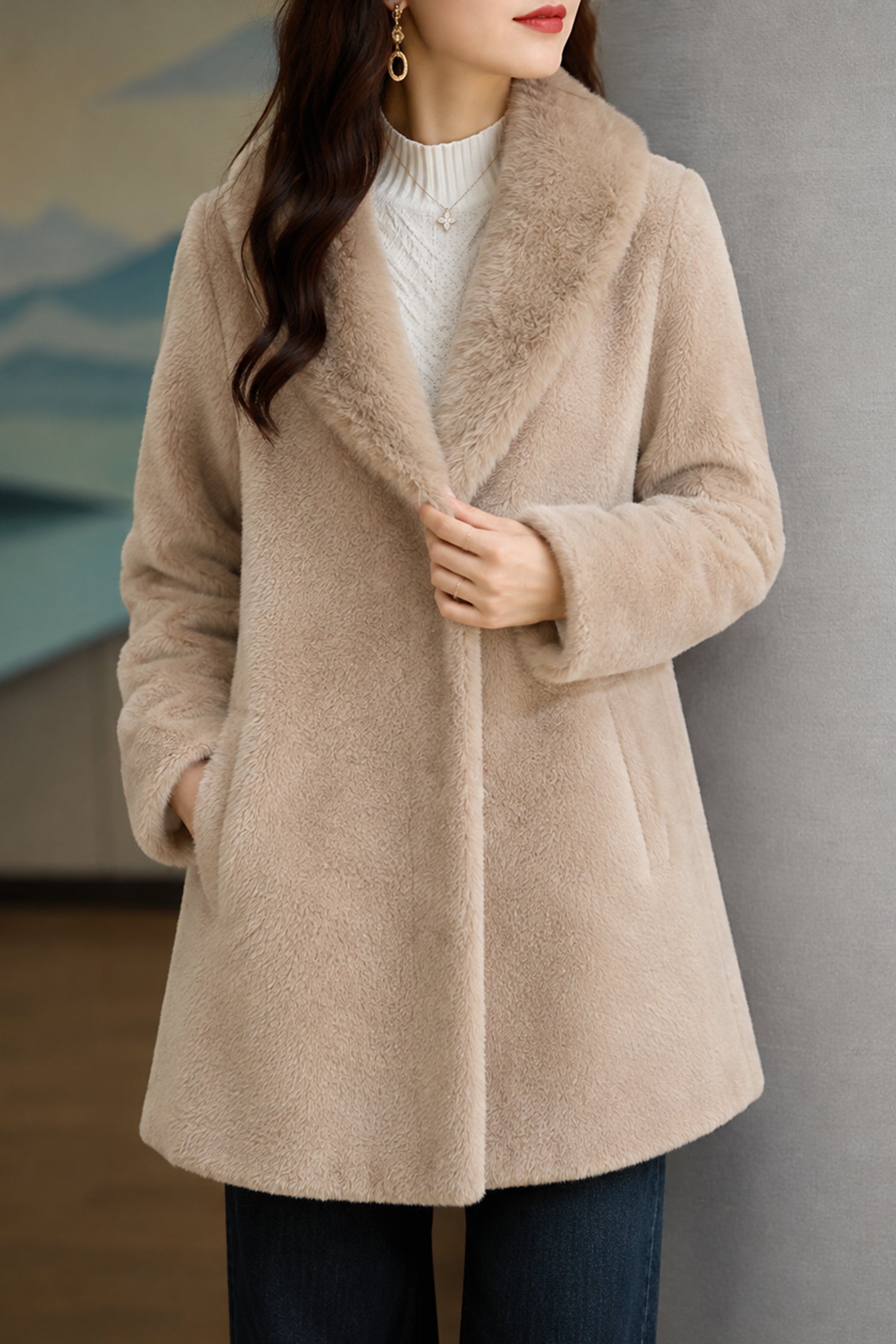 Women's Wool Blended Imp Wool Long Coat In Tan