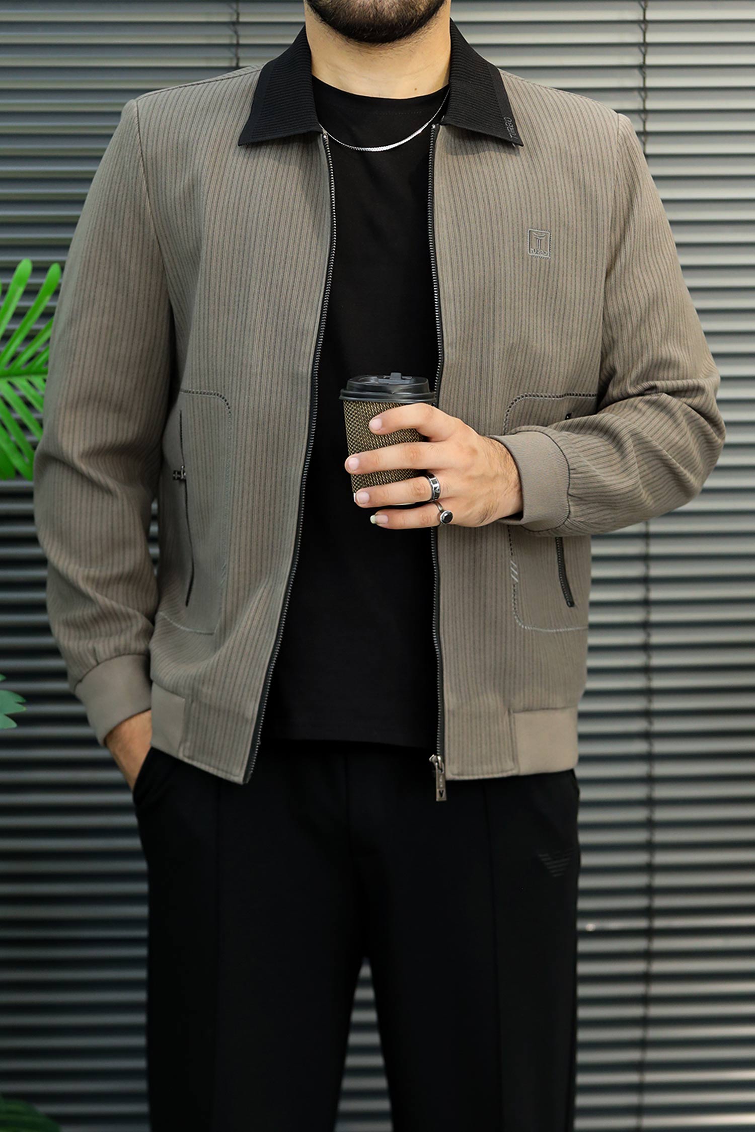 Turbo Textured Stripe Design Imp Men's Wool Jacket In Tan