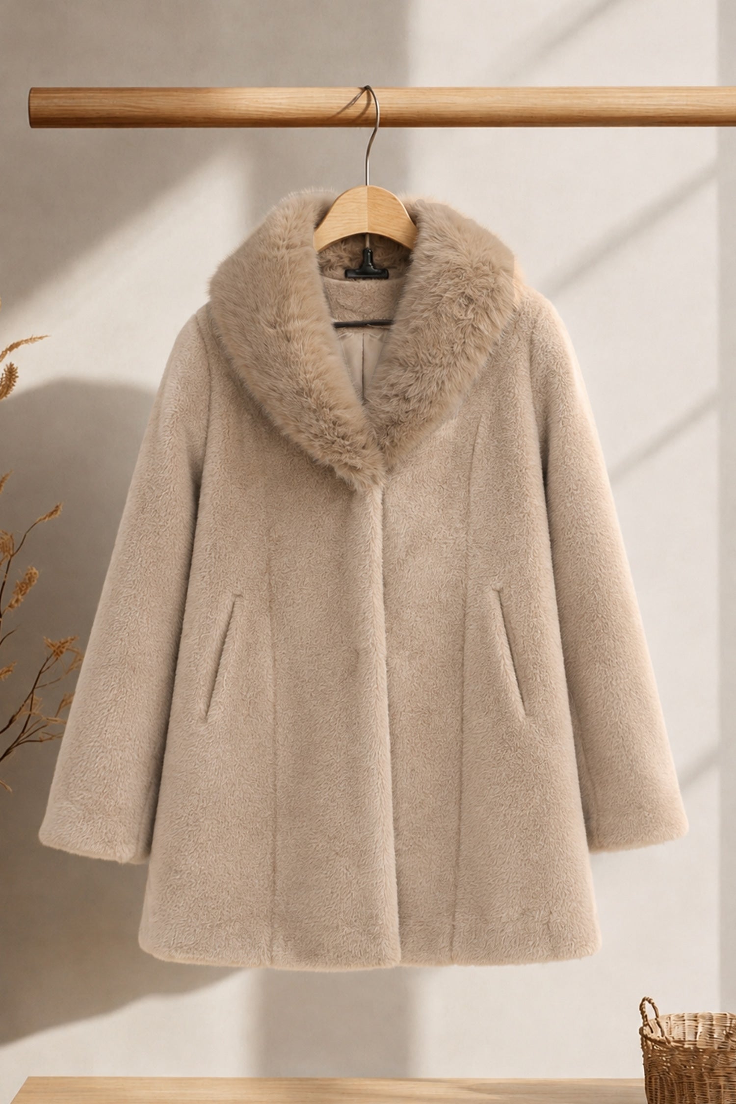 Women's Wool Blended Imp Wool Long Coat In Tan