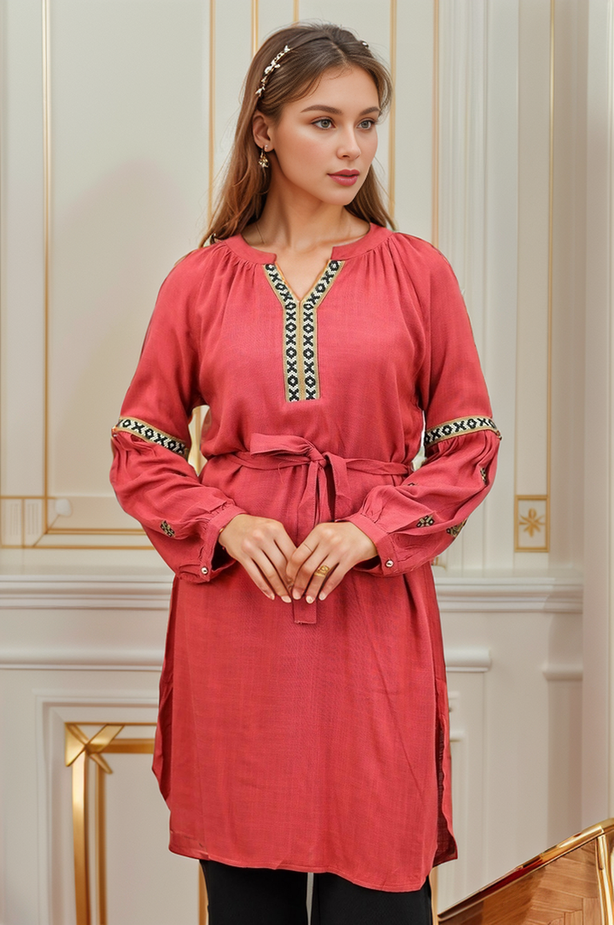 Embroidered Collar Line Turkish Imported Top