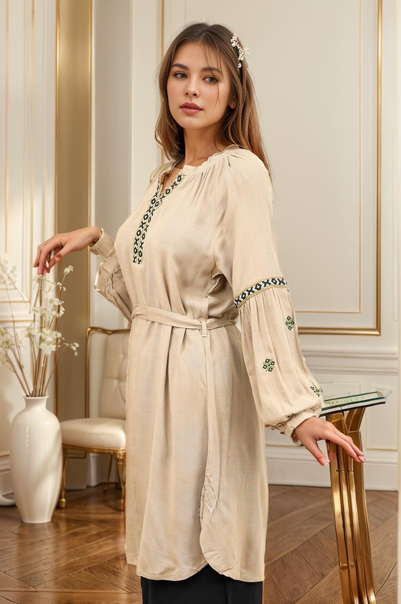 Embroidered Collar Line Turkish Imported Top