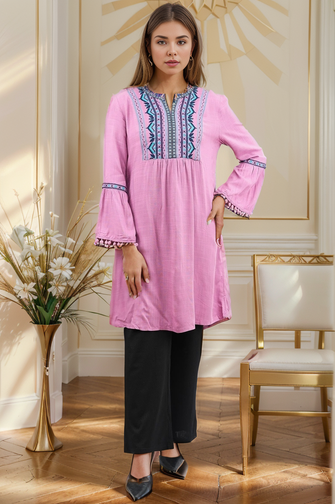 Embroidered Design Collar Turkish Imported Top