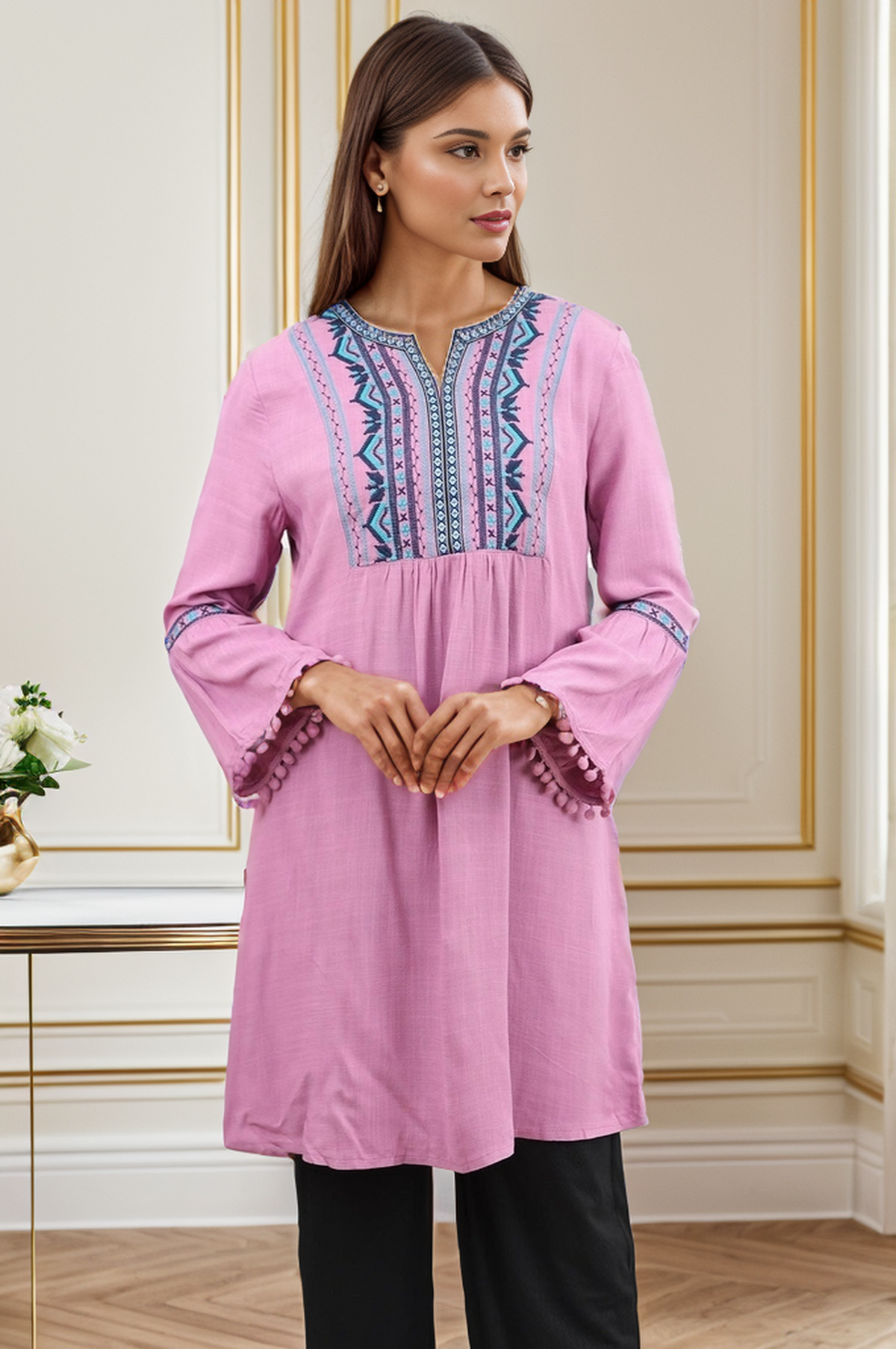 Embroidered Design Collar Turkish Imported Top