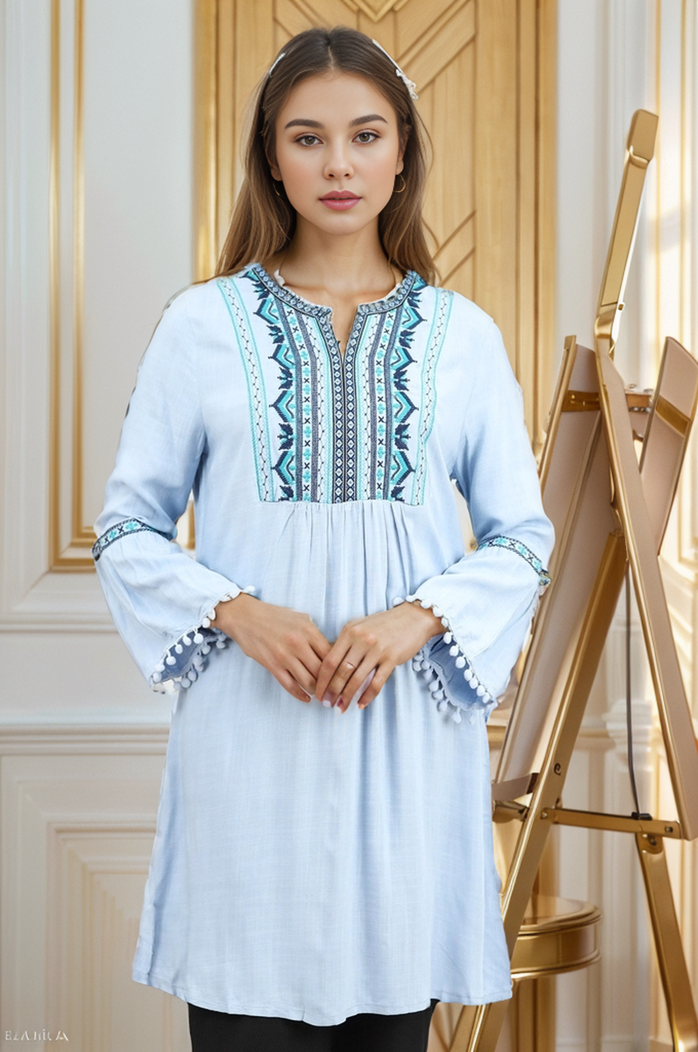 Embroidered Design Collar Turkish Imported Top