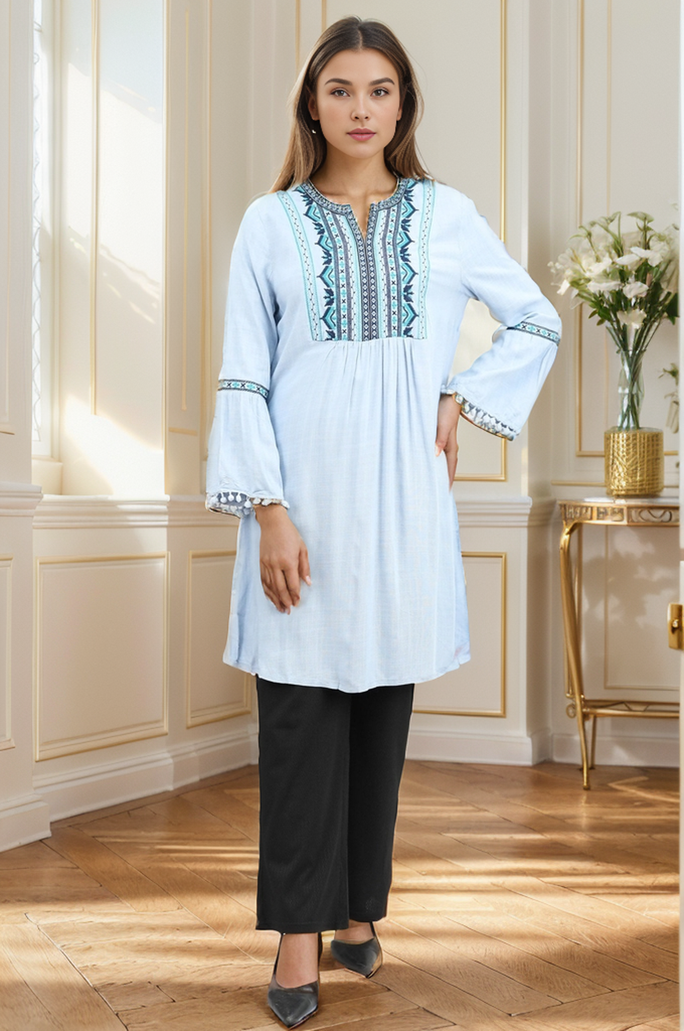 Embroidered Design Collar Turkish Imported Top