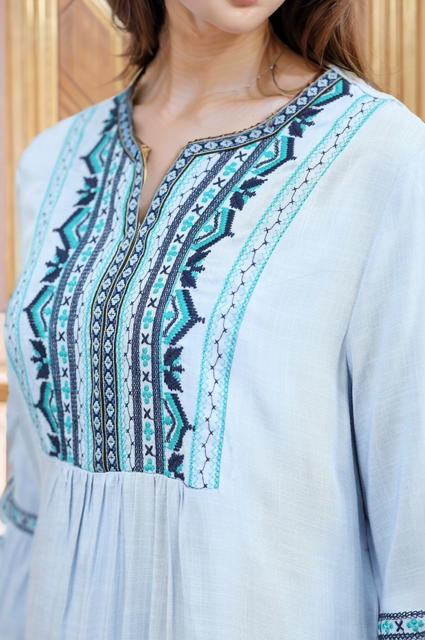 Embroidered Design Collar Turkish Imported Top