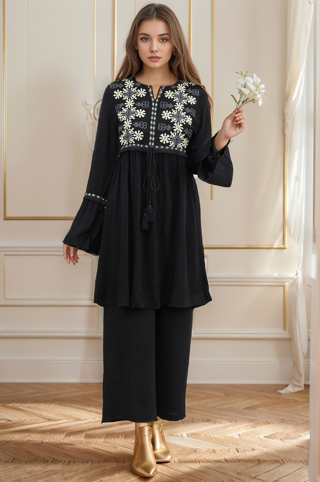 Floral Embroidery Design Turkish Imported Top