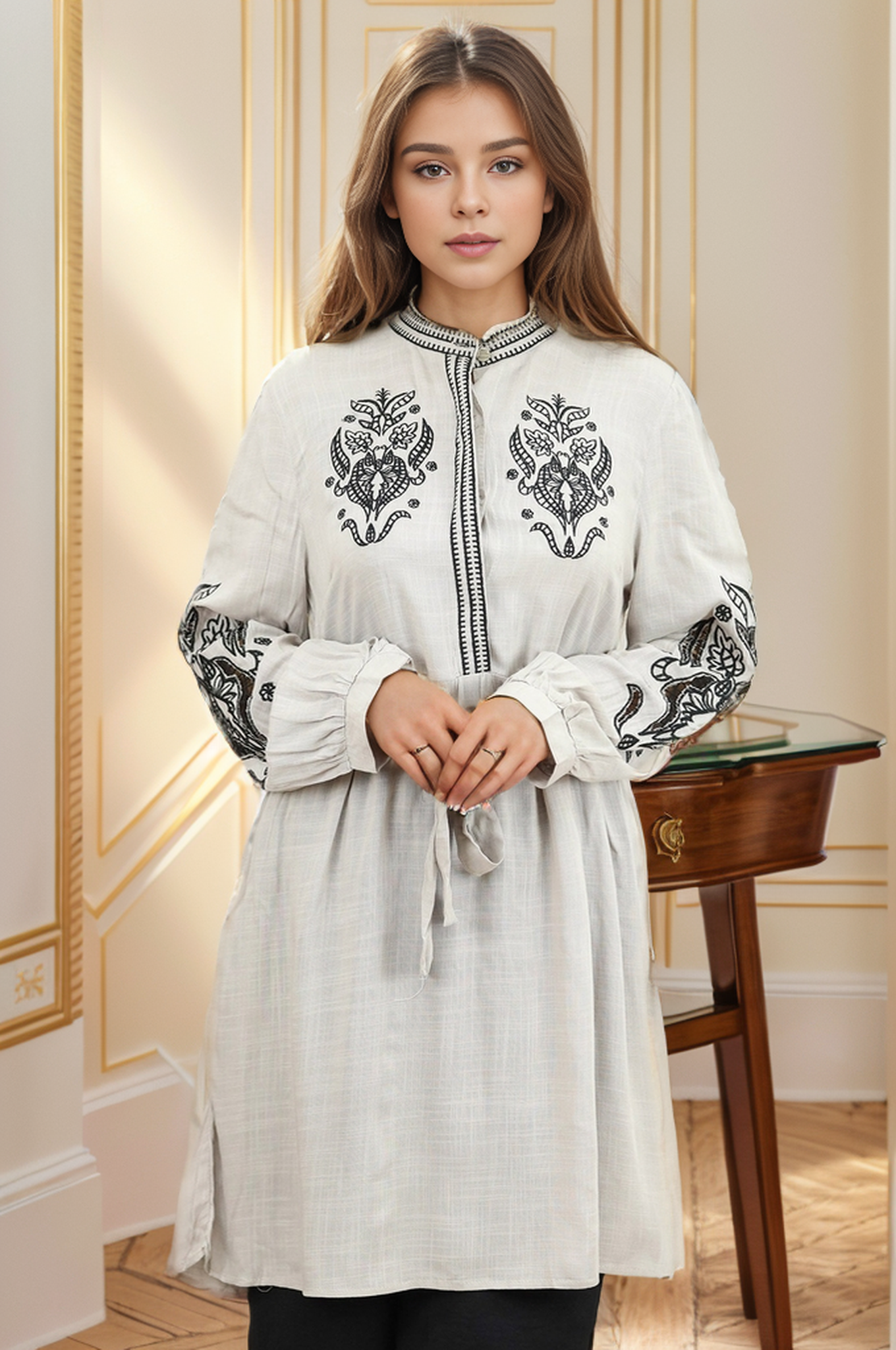 Embroidery Design Collar Line Turkish Imported Top