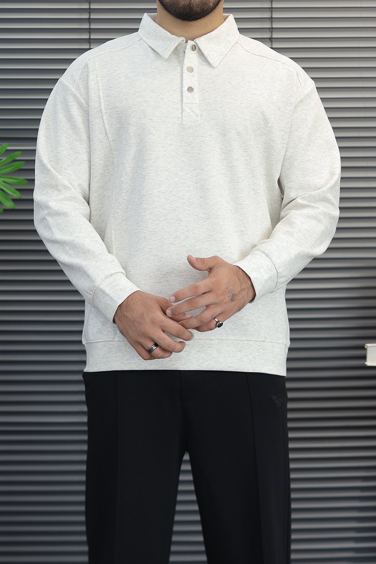 Turbo Minimal Urban Knit-Style Imported Collared Men's Sweatshirt