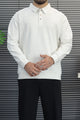 Turbo Minimal Urban Knit-Style Imported Collared Men's Sweatshirt In White Grey