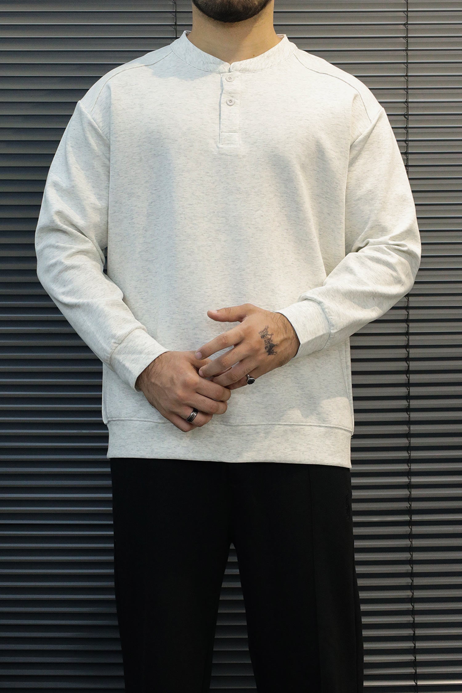 Turbo Ban Style Button Placket Imported Men's Sweatshirt In White Grey
