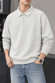 Turbo Minimal Urban Knit-Style Imported Collared Men's Sweatshirt In White Grey