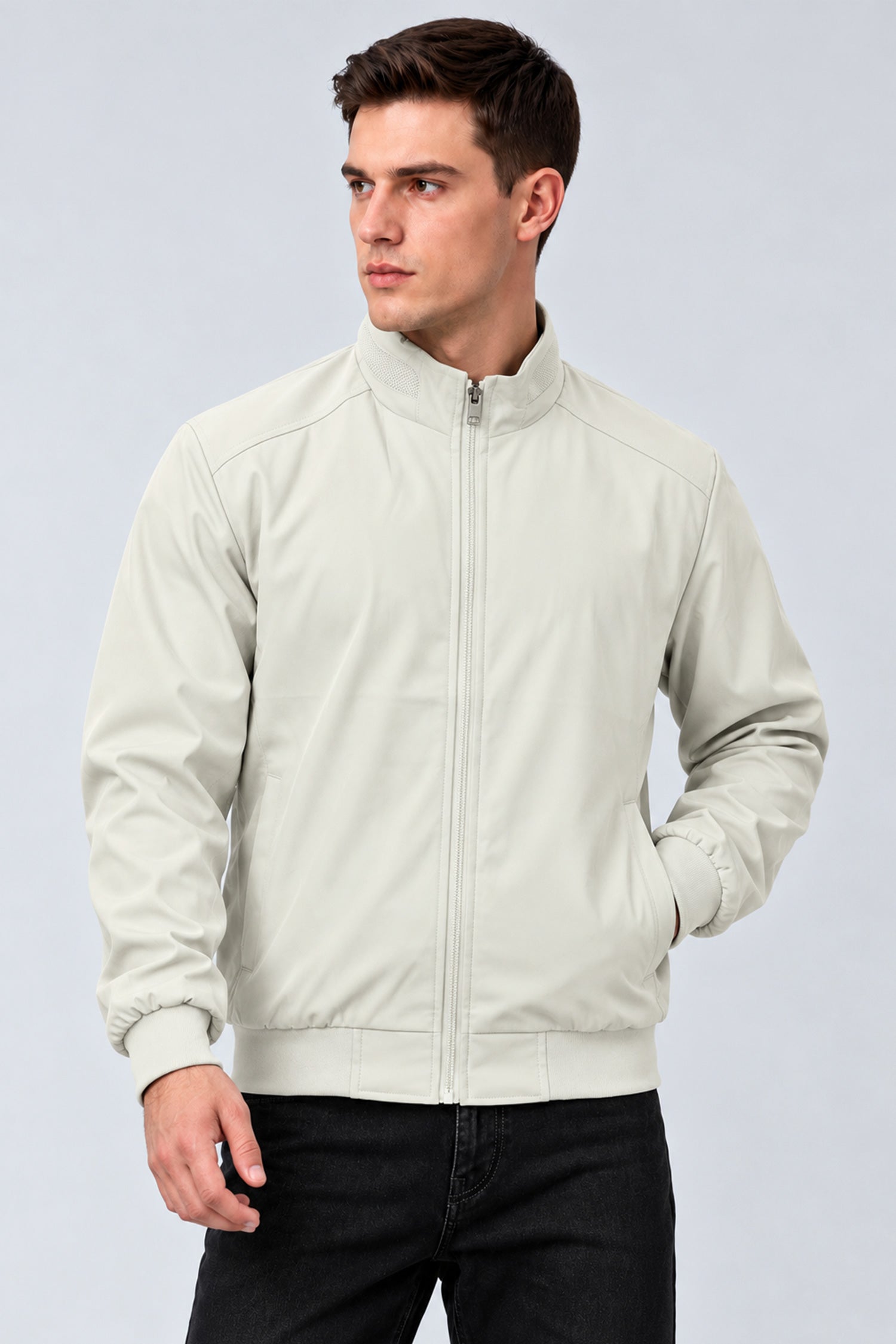 Turbo Transitional Fall Imported Leather Jacket In White Grey