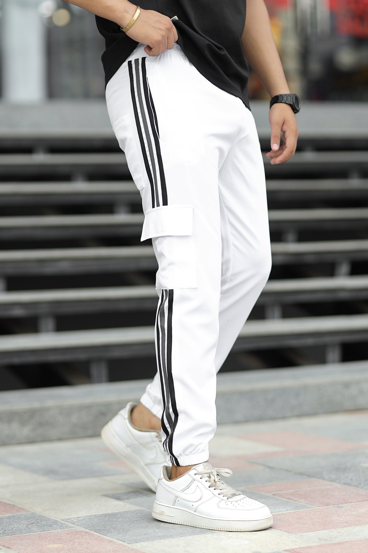 Adds Micro Stripes Slimfit Imported Sportswear Trouser In White
