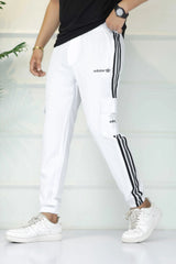 Adds Micro Stripes Slimfit Imported Sportswear Trouser In White