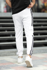 Adds Micro Stripes Slimfit Imported Sportswear Trouser In White