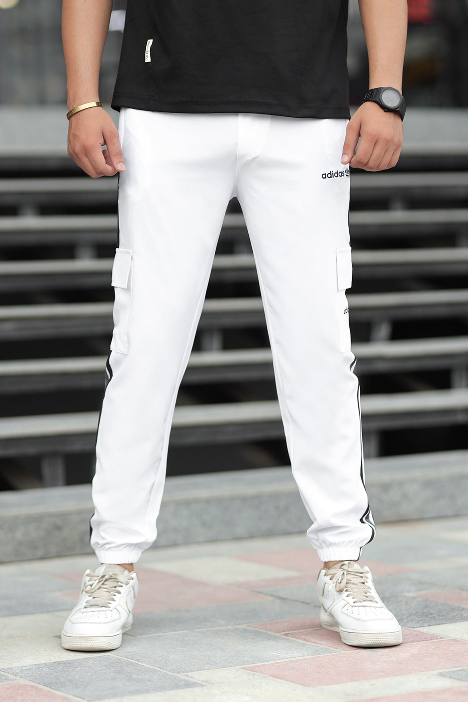 Adds Micro Stripes Slimfit Imported Sportswear Trouser In White