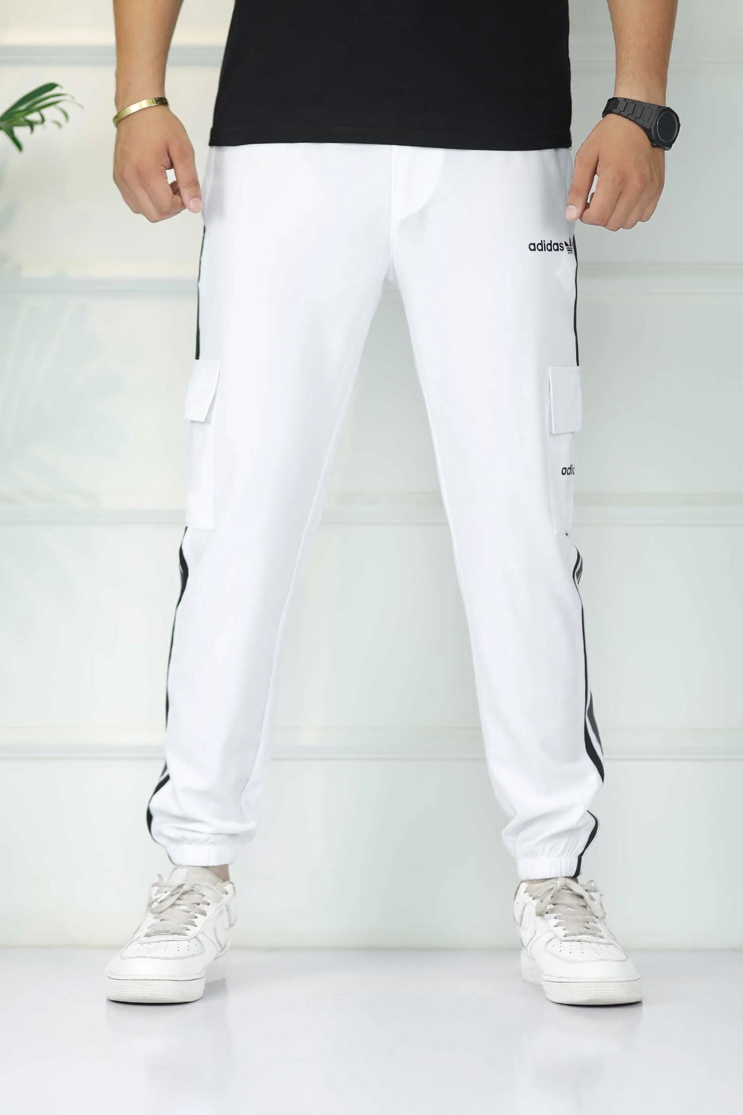 Adds Micro Stripes Slimfit Imported Sportswear Trouser In White