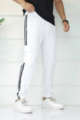 Adds Micro Stripes Slimfit Imported Sportswear Trouser In White