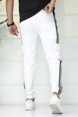 Adds Micro Stripes Slimfit Imported Sportswear Trouser In White