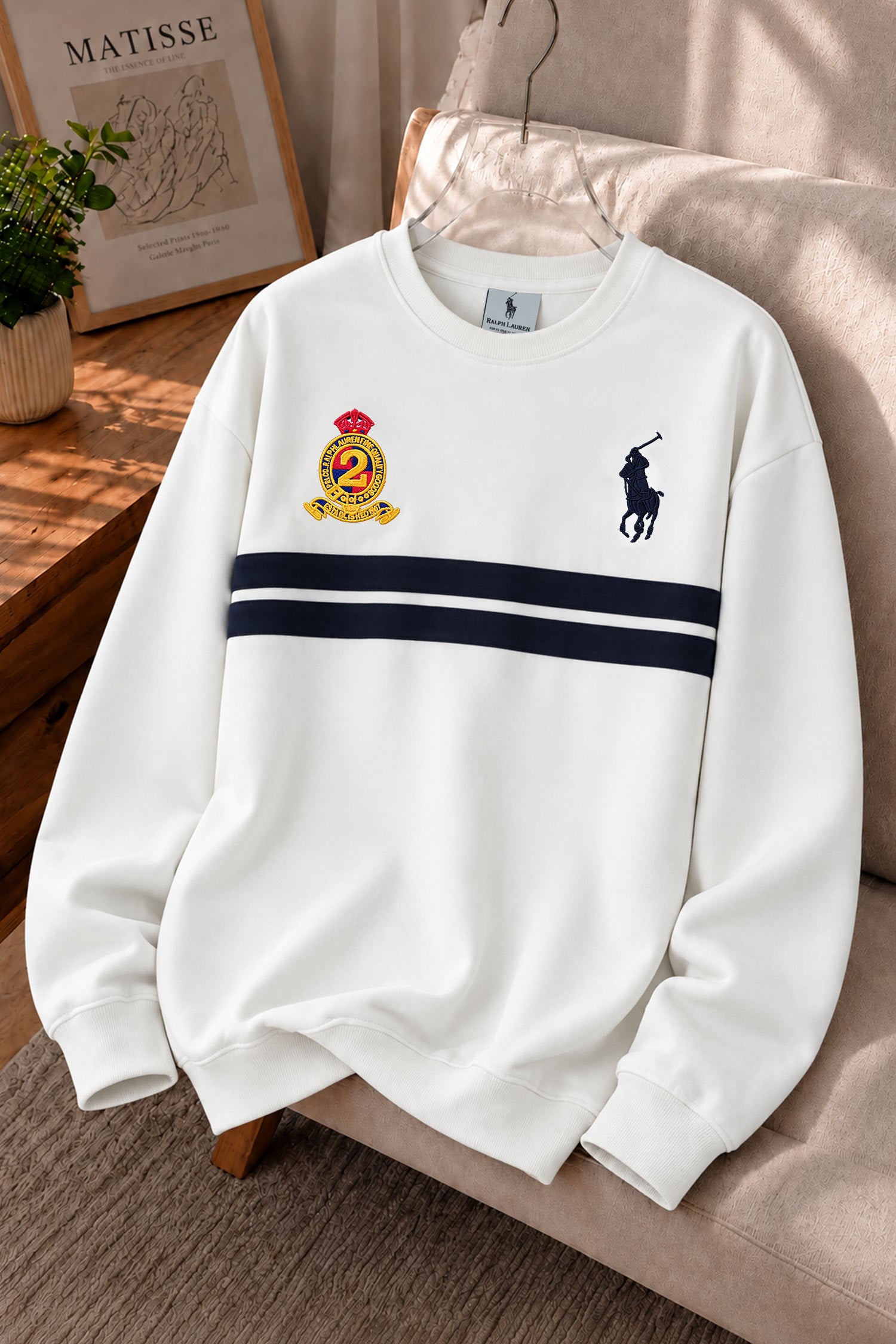 Plo Rph Lren Classic Paneled Round Neck Men's Sweatshirt In White