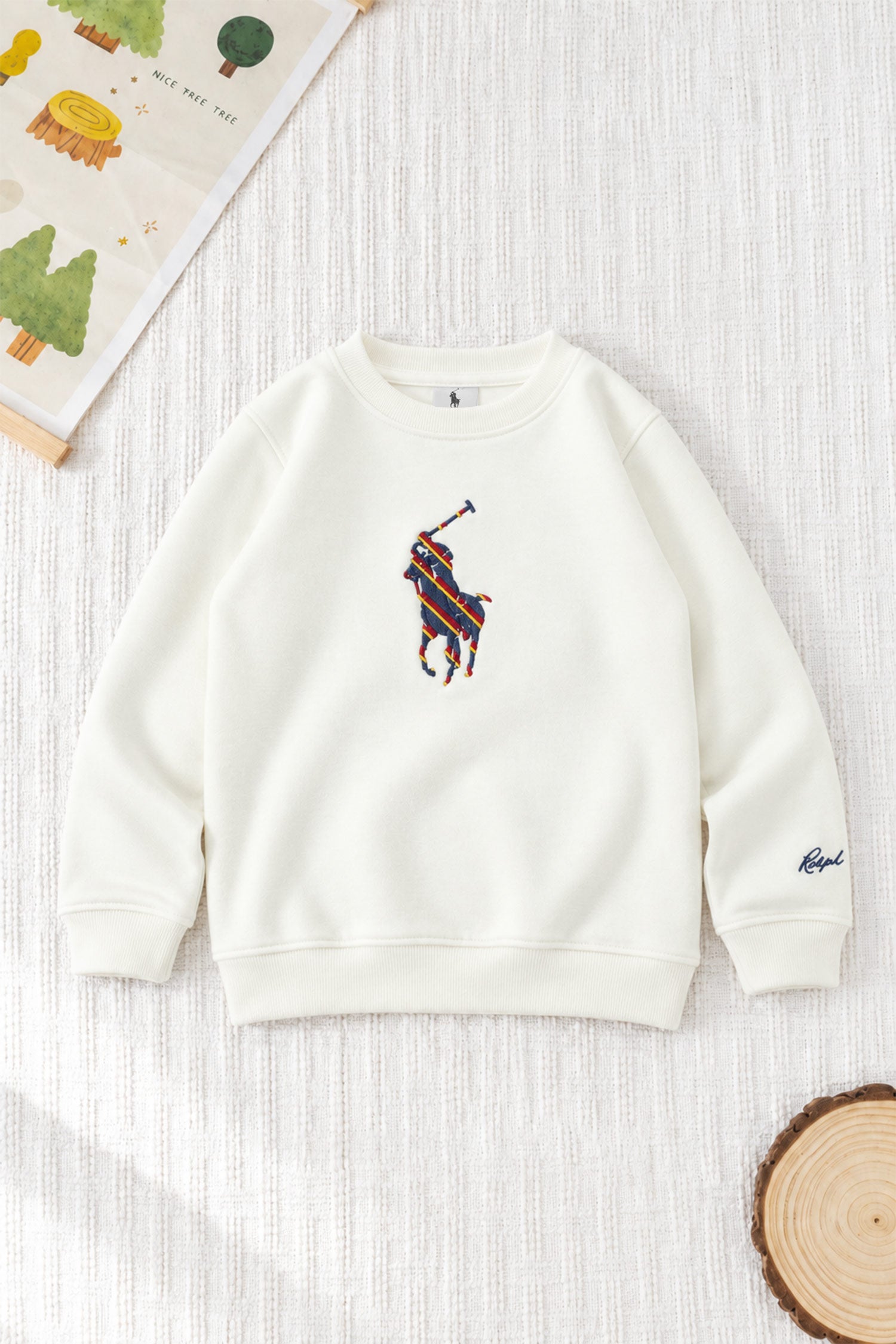 Plo Rph Lren Heritage Round Neck Kid's Sweatshirt In White