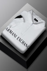 Armni Exchnge A|X Stitch Thread Zip Collar Men's Polo Shirt In White