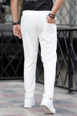 Turbo Pique Textured Double Plate SlimFit Trouser In White