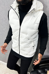 Embossed Design Quilted Detachable Hood Imported Men's Gilet