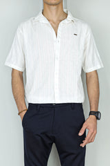 Turbo Wave Texture Crochet Casual Shirt In White