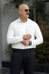Turbo Vintage Patterend Long Sleeve Cotton Casual Shirt In White
