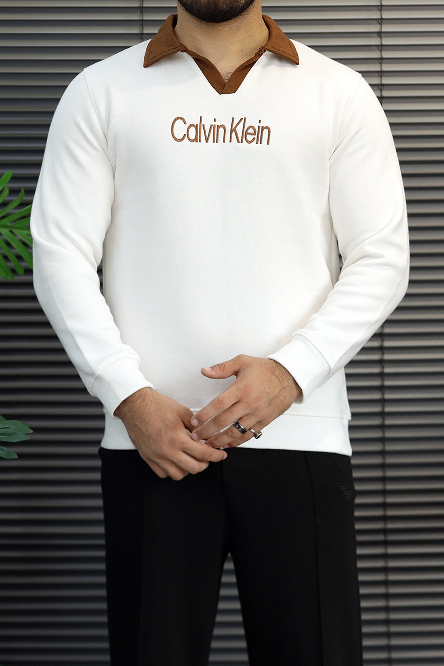 Caln Klen Aesthetic Quarter Collar-Style Men's Sweatshirt In White