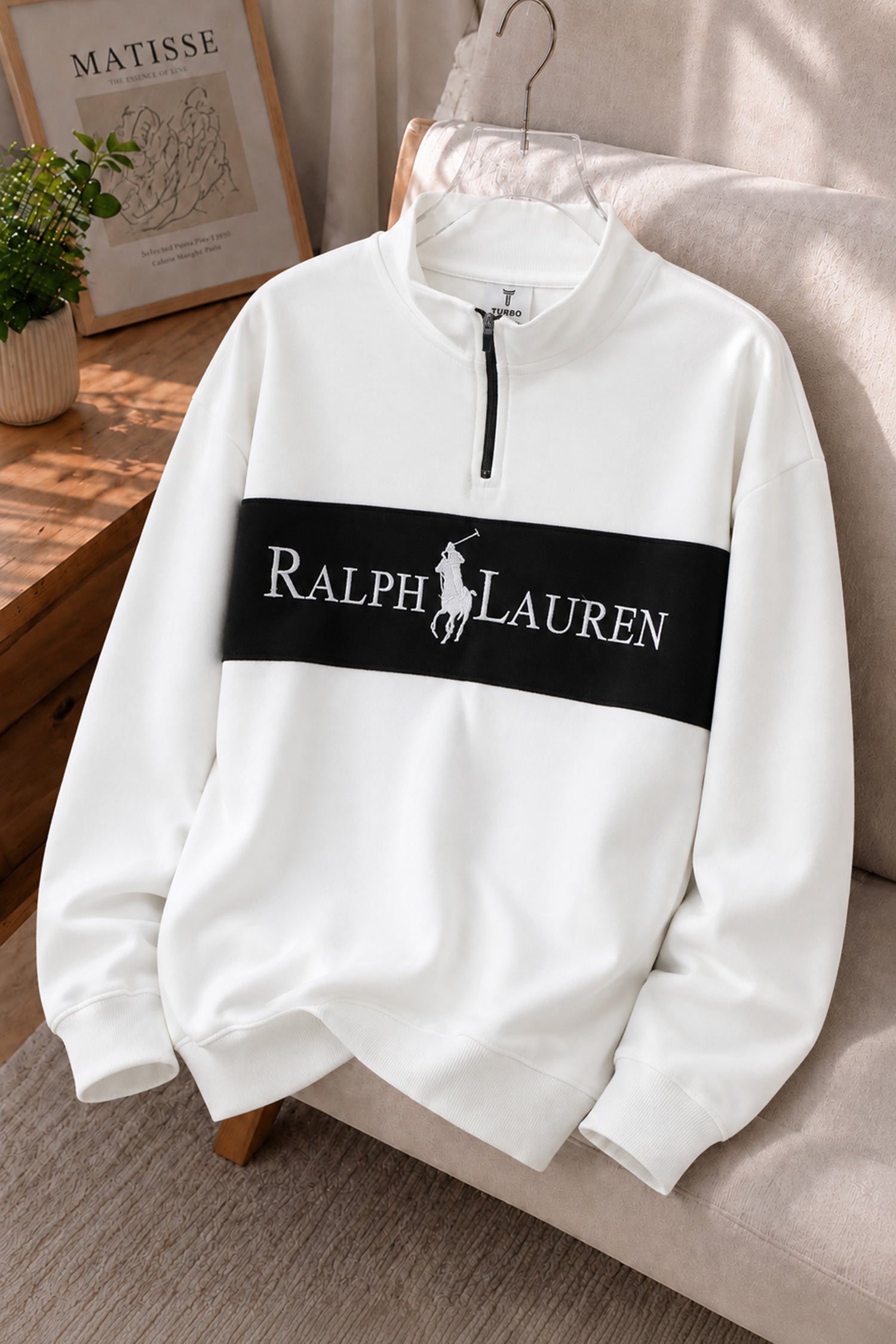 Rlph Lurn Quarter Zip-Up Mock Neck Men's Sweatshirt In White