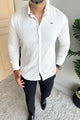 Turbo Vintage Patterend Long Sleeve Cotton Casual Shirt In White